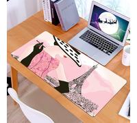 KDWJS Gaming Mouse Pad Mouse Mat - 35.5 x 16 in - XXL mousepad - Table mat large size - improved precision and speed - woman in pink dress holding a cigarette and sitting on the iconic Eiffel Tower