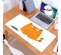 KDWJS Gaming Mouse Pad Mouse Mat - 35.5 x 16 in - XXL mousepad - Table mat large size - improved precision and speed - Animal, cartoon drawn of a shocked orange cat with a big beard staring at a litt