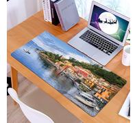 KDWJS Gaming Mouse Pad Mouse Mat - 35.5 x 16 in - XXL mousepad - Table mat large size - improved precision and speed - Italian decor, summer village by the Mediterranean Sea with