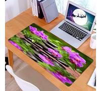 KDWJS Gaming Mouse Pad Mouse Mat - 35.5 x 16 in - XXL mousepad - Table mat large size - improved precision and speed - Spa - with orchids, stones, purple orchids, pebbles and water reflections, black