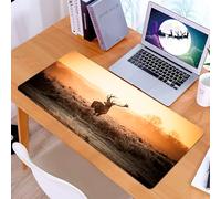 KDWJS Gaming Mouse Pad Mouse Mat - 35.5 x 16 in - XXL mousepad - Table mat large size - improved precision and speed - Hunting, red deer in the morning sun Wild nature landscape