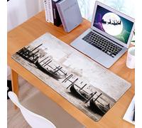 KDWJS Gaming Mouse Pad Mouse Mat - 35.5 x 16 in - XXL mousepad - Table mat large size - improved precision and speed - Venetian canal, gondolas dock along the canal, leaning against the distant bell