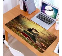 KDWJS Gaming Mouse Pad Mouse Mat - 35.5 x 16 in - XXL mousepad - Table mat large size - improved precision and speed - Medieval lady sitting on a stone and reading book Forest flowers