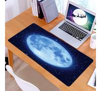 KDWJS Gaming Mouse Pad Mouse Mat - 35.5 x 16 in - XXL mousepad - Table mat large size - improved precision and speed - Moon landscape, blue full moon, occupying the sky of the dark universe, sprinkli