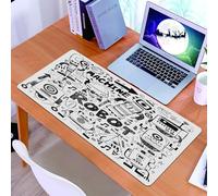 KDWJS Gaming Mouse Pad Mouse Mat - 35.5 x 16 in - XXL mousepad - Table mat large size - improved precision and speed - Robot, Futuristic Space Doodle Style Android Sci Fi Pattern Fantasy Machine Art