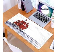 KDWJS Gaming Mouse Pad Mouse Mat - 35.5 x 16 in - XXL mousepad - Table mat large size - improved precision and speed - An artistic depiction of vibrant red sails on a boat, passing through the waves