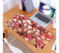KDWJS Gaming Mouse Pad Mouse Mat - 35.5 x 16 in - XXL mousepad - Table mat large size - improved precision and speed - Christmas background, a series of Christmas themed cookies on red wooden backgro