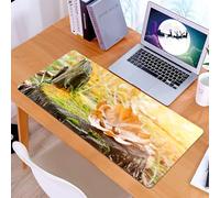 KDWJS Gaming Mouse Pad Mouse Mat - 35.5 x 16 in - XXL mousepad - Table mat large size - improved precision and speed - Autumn forest, a stump decorated with green moss with withered leaves and acorns