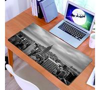 KDWJS Gaming Mouse Pad Mouse Mat - 35.5 x 16 in - XXL mousepad - Table mat large size - improved precision and speed - Iconic city in black and white, Empire State Building in dramatic monochrome cit