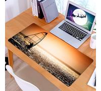KDWJS Gaming Mouse Pad Mouse Mat - 35.5 x 16 in - XXL mousepad - Table mat large size - improved precision and speed - Coastal decoration, a sailor on windsurfing silhouette sailing before sunset