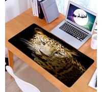 KDWJS Gaming Mouse Pad Mouse Mat - 35.5 x 16 in - XXL mousepad - Table mat large size - improved precision and speed - Animal, leopard's close-up face with striking spots and strong eyes on a black b
