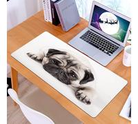 KDWJS Gaming Mouse Pad Mouse Mat - 35.5 x 16 in - XXL mousepad - Table mat large size - improved precision and speed - Animal, cute pug lying on the ground, staring sadly at the floor, looking sad