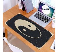 KDWJS Gaming Mouse Pad Mouse Mat - 35.5 x 16 in - XXL mousepad - Table mat large size - improved precision and speed - View of a Yin and Yang symbol on a gray background.