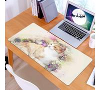 KDWJS Gaming Mouse Pad Mouse Mat - 35.5 x 16 in - XXL mousepad - Table mat large size - improved precision and speed - Artistic watercolor cat portrait, an orange cat, shrouded in dreamy flowers and
