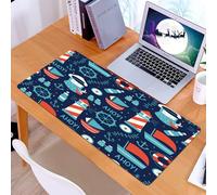 KDWJS Gaming Mouse Pad Mouse Mat - 35.5 x 16 in - XXL mousepad - Table mat large size - improved precision and speed - Charming Seafaring Design Lifesavers, Binoculars and Striped Lighthouses on a De