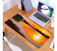 KDWJS Gaming Mouse Pad Mouse Mat - 35.5 x 16 in - XXL mousepad - Table mat large size - improved precision and speed - Lake Forest at Sunset Abstract Art Impressionism Style,Orange Dark Green an