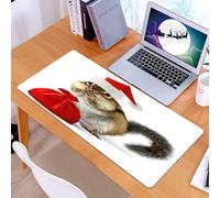 KDWJS Gaming Mouse Pad Mouse Mat - 35.5 x 16 in - XXL mousepad - Table mat large size - improved precision and speed - Christmas theme, chipmunk wearing Santa hat looking at the red gift bag in front