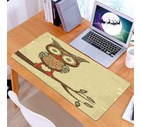 KDWJS Gaming Mouse Pad Mouse Mat - 35.5 x 16 in - XXL mousepad - Table mat large size - improved precision and speed - Illustration of cute retro style owl sitting on branch