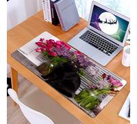 KDWJS Gaming Mouse Pad Mouse Mat - 35.5 x 16 in - XXL mousepad - Table mat large size - improved precision and speed - Animal,black cat raises his head. on the windowsill against the background of fl