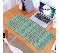 KDWJS Gaming Mouse Pad Mouse Mat - 35.5 x 16 in - XXL mousepad - Table mat large size - improved precision and speed - Green checkered design, a series of pastel blues, green squares with dark overla