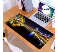 KDWJS Gaming Mouse Pad Mouse Mat - 35.5 x 16 in - XXL mousepad - Table mat large size - improved precision and speed - melbourne at night looking down the yarra river