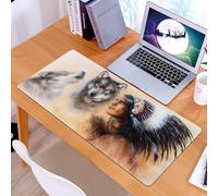 KDWJS Gaming Mouse Pad Mouse Mat - 35.5 x 16 in - XXL mousepad - Table mat large size - improved precision and speed - Indians, mystical painting of young indigenous people ethnic feather with wolves