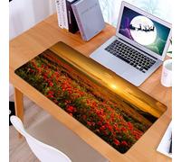 KDWJS Gaming Mouse Pad Mouse Mat - 35.5 x 16 in - XXL mousepad - Table mat large size - improved precision and speed - Poppy field, poppy field at sunset Sunbeam Meadow Cloudscape Wildflower scene, b