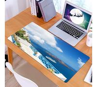 KDWJS Gaming Mouse Pad Mouse Mat - 35.5 x 16 in - XXL mousepad - Table mat large size - improved precision and speed - White architecture in Santorini island Greece. Flowers on the terrace with sea v