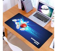 KDWJS Gaming Mouse Pad Mouse Mat - 35.5 x 16 in - XXL mousepad - Table mat large size - improved precision and speed - Bowling party decoration, a red ball knocked down pin with gorgeous blue effect
