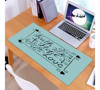 KDWJS Gaming Mouse Pad Mouse Mat - 35.5 x 16 in - XXL mousepad - Table mat large size - improved precision and speed - decorative 'faith + hope + love alphabet phrase, on a blue background
