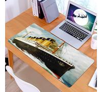 KDWJS Gaming Mouse Pad Mouse Mat - 35.5 x 16 in - XXL mousepad - Table mat large size - improved precision and speed - majestic old cruise ship sails on the waves, smoke rolling through the chimneys