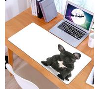 KDWJS Gaming Mouse Pad Mouse Mat - 35.5 x 16 in - XXL mousepad - Table mat large size - improved precision and speed - french bulldog sitting looking at viewer with reflection on white background