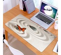 KDWJS Gaming Mouse Pad Mouse Mat - 35.5 x 16 in - XXL mousepad - Table mat large size - improved precision and speed - Harmonious tranquility, an orange butterfly parked on the stones on the zen beac