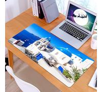 KDWJS Gaming Mouse Pad Mouse Mat - 35.5 x 16 in - XXL mousepad - Table mat large size - improved precision and speed - The iconic blue Aegean dome structure of Santorini, nestled on the blue sea unde