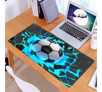 KDWJS Gaming Mouse Pad Mouse Mat - 35.5 x 16 in - XXL mousepad - Table mat large size - improved precision and speed - Football breaks through on broken surface, football with explosive blue effect,