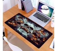 KDWJS Gaming Mouse Pad Mouse Mat - 35.5 x 16 in - XXL mousepad - Table mat large size - improved precision and speed - Fiery - Hornscoul in the Dark Realm,The sinister skull of the trinity of hell is