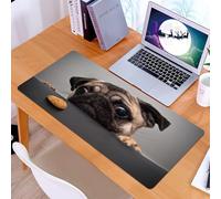 KDWJS Gaming Mouse Pad Mouse Mat - 35.5 x 16 in - XXL mousepad - Table mat large size - improved precision and speed - Animal, a cute pug with expressive eyes longing to stare at snacks on a dark sur