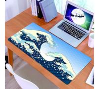 KDWJS Gaming Mouse Pad Mouse Mat - 35.5 x 16 in - XXL mousepad - Table mat large size - improved precision and speed - Cartoon style waves, majestic blue waves echo the aesthetics of classic art, on