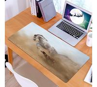 KDWJS Gaming Mouse Pad Mouse Mat - 35.5 x 16 in - XXL mousepad - Table mat large size - improved precision and speed - Horses, Lusatian horse that plays with a dog in the sandstorm