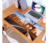 KDWJS Gaming Mouse Pad Mouse Mat - 35.5 x 16 in - XXL mousepad - Table mat large size - improved precision and speed - USA, early morning on the famous Brooklyn Bridge in New York