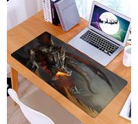 KDWJS Gaming Mouse Pad Mouse Mat - 35.5 x 16 in - XXL mousepad - Table mat large size - improved precision and speed - Middle Ages, Fantasy Scene Fearless Knight Fighting Dragons Mythology Art, Dimgr