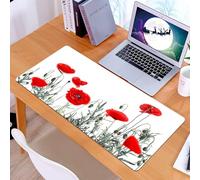 KDWJS Gaming Mouse Pad Mouse Mat - 35.5 x 16 in - XXL mousepad - Table mat large size - improved precision and speed - Set of red poppies isolated on the white background.