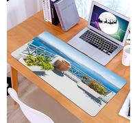 KDWJS Gaming Mouse Pad Mouse Mat - 35.5 x 16 in - XXL mousepad - Table mat large size - improved precision and speed - Landscape, Santorini Island Greece Aegean Sea Trees Flowers k