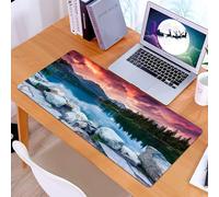 KDWJS Gaming Mouse Pad Mouse Mat - 35.5 x 16 in - XXL mousepad - Table mat large size - improved precision and speed - Lakeside landscape, lake gleaming under the sky, crimson sky surrounded by mount