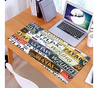 KDWJS Gaming Mouse Pad Mouse Mat - 35.5 x 16 in - XXL mousepad - Table mat large size - improved precision and speed - Retro license plate collage with weathered names and numbers from the U.S. state
