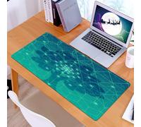 KDWJS Gaming Mouse Pad Mouse Mat - 35.5 x 16 in - XXL mousepad - Table mat large size - improved precision and speed - Mysterious geometric blossom，Charming blue flowers and geometric fusion，Patterns