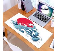 KDWJS Gaming Mouse Pad Mouse Mat - 35.5 x 16 in - XXL mousepad - Table mat large size - improved precision and speed - Dynamic wave art, blue waves surged with bold red sunlight in the background