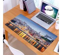 KDWJS Gaming Mouse Pad Mouse Mat - 35.5 x 16 in - XXL mousepad - Table mat large size - improved precision and speed - City, colorful architecture cityscape along the river bank in the old town of Po