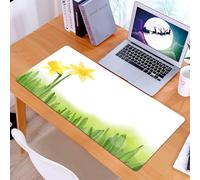 KDWJS Gaming Mouse Pad Mouse Mat - 35.5 x 16 in - XXL mousepad - Table mat large size - improved precision and speed - Two yellow daffodils rose from the green grass, evoking the feeling of peaceful