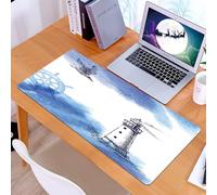 KDWJS Gaming Mouse Pad Mouse Mat - 35.5 x 16 in - XXL mousepad - Table mat large size - improved precision and speed - seascape lighthouse on the horizon with a gull. vector illustration